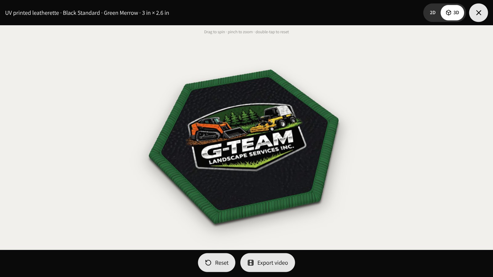 3D preview of a custom patch a shopper can spin before ordering
